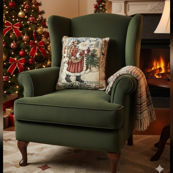 Vintage Olde Time Santa Needlepoint Throw Pillow Made In USA La France Home - Picture 1 of 6